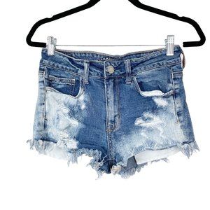 American Eagle Woman's Sz 4 Hi-Rise Shortie Distressed Denim‎ Cut Off Shorts
